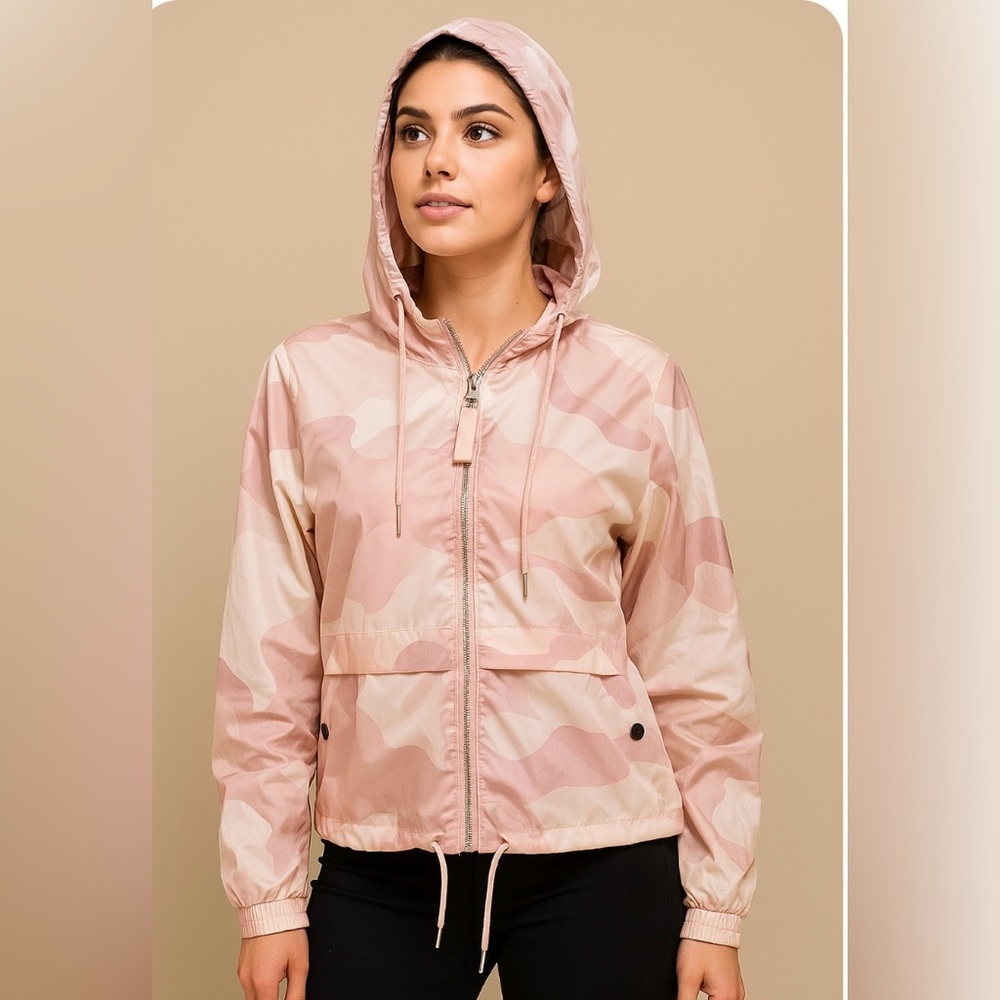 βοΈAshley by 26 International Pink/Dusty Rose Camo Lightweight Hooded Jacket L βοΈ